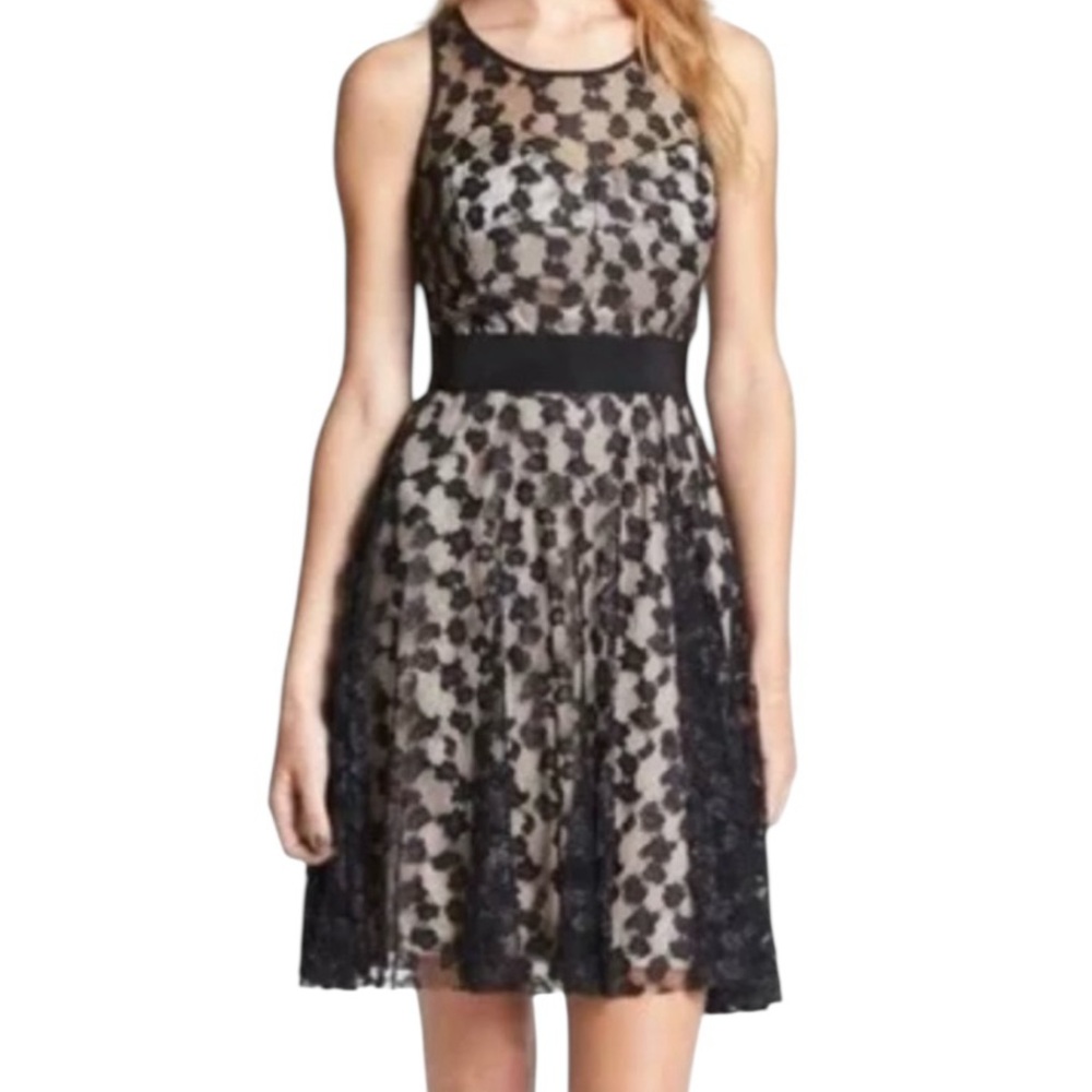 Milly Black Lace Overlay Sleeveless Fit and Flare Party Dress 6